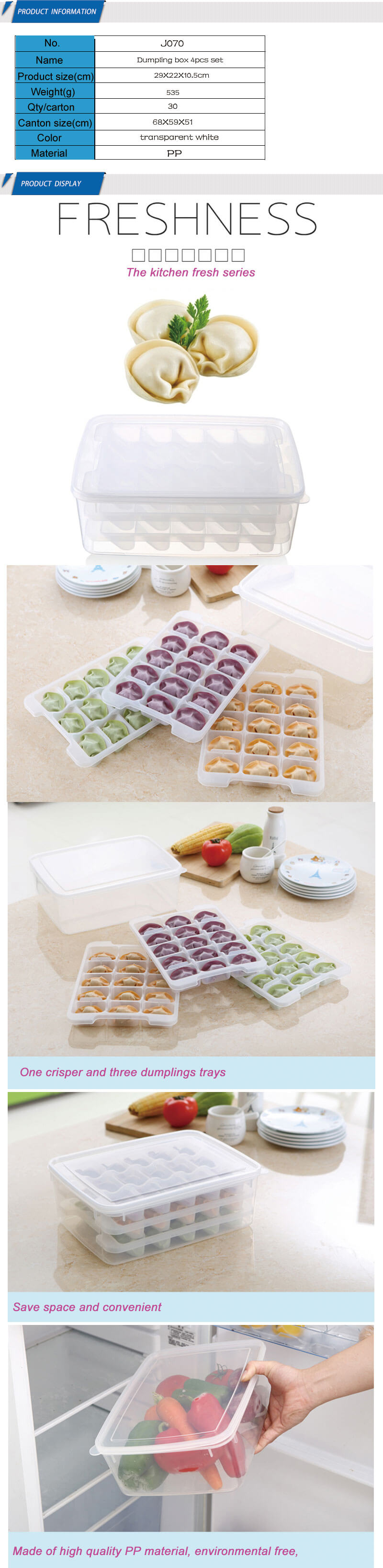 3 Layers Stacked Frozen Fresh Dumplings Crisper Plastic Storage Box