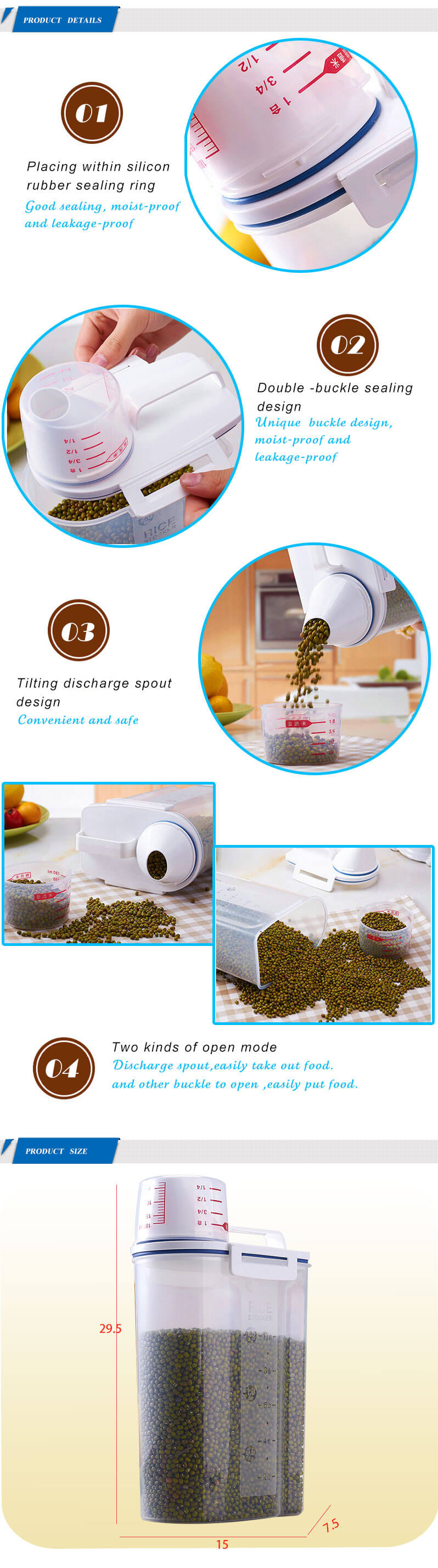 Reusable Food Grade Airtight Plastic Food Storage Container