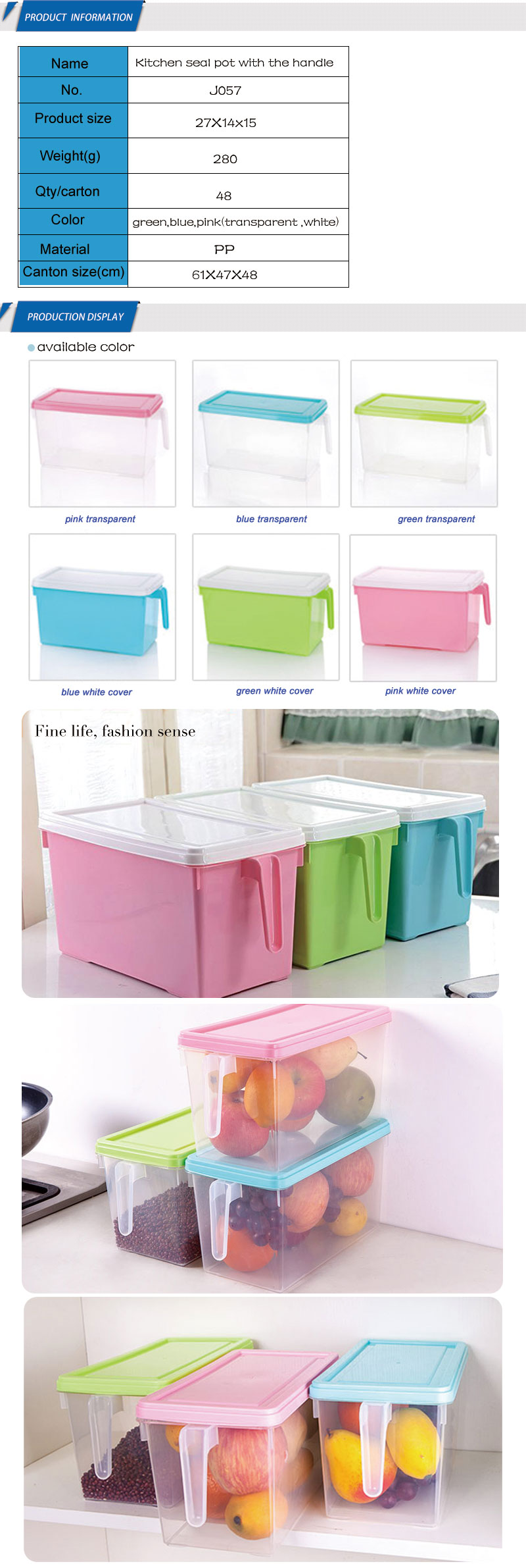 Refrigerator Fridge Handle Clear Plastic Food Storage Containers