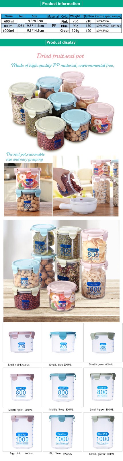 Stackable Divided Kitchen Fridge Dry Food Plastic Storage Jars