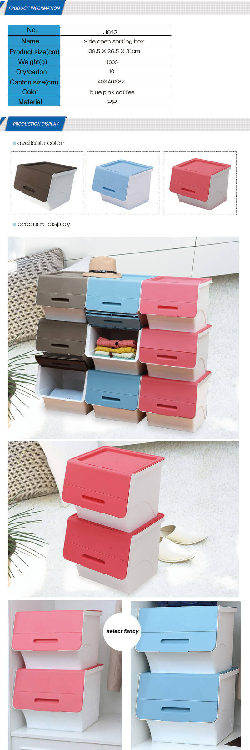 Toy Clothing Oblique Opening Clear Plastic Stackable Bins Storage Box