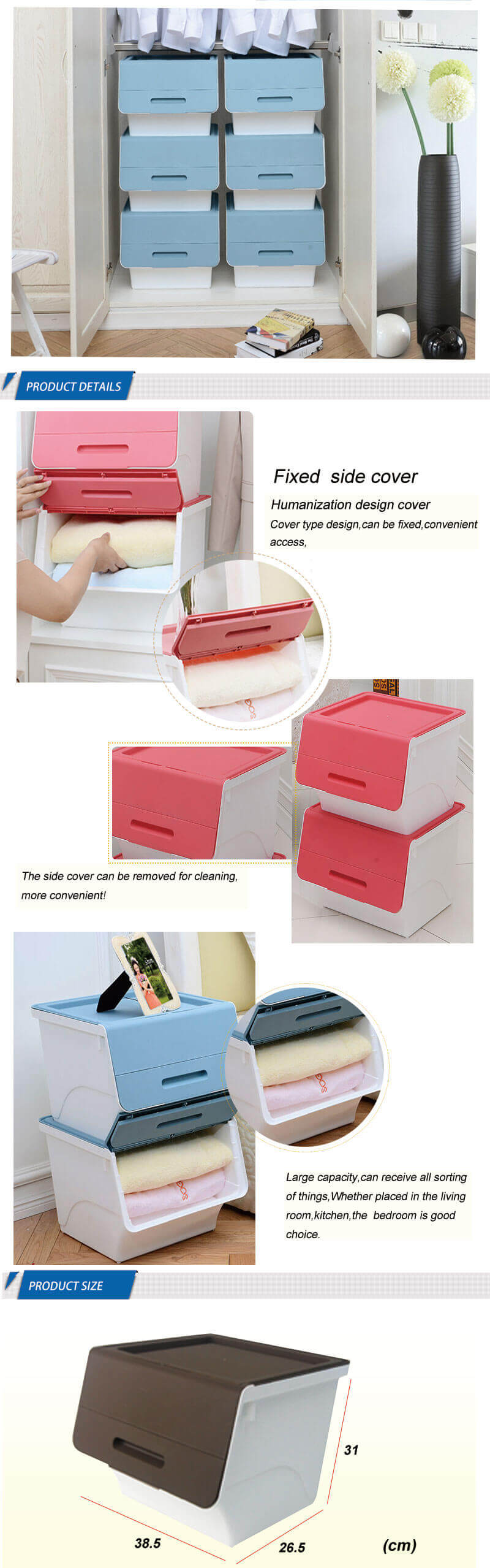 Toy Clothing Oblique Opening Clear Plastic Stackable Bins Storage Box