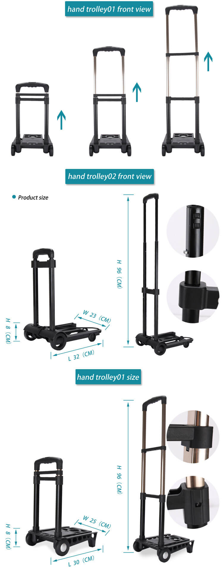 Wholesale Rolling Personal Aluminum Luggage Grocery Cart