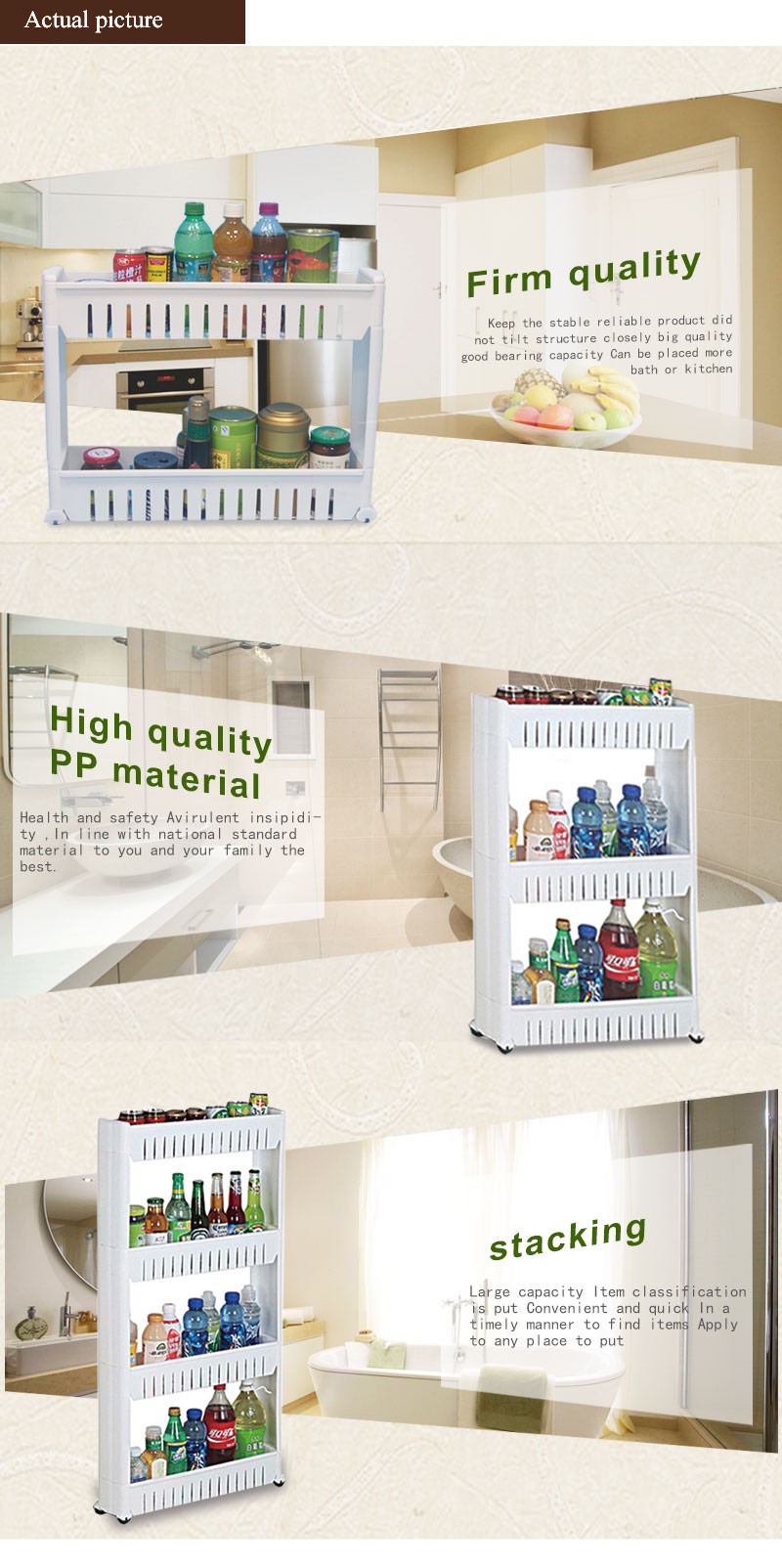 Custom Kitchen Bathroom Corner Multipurpose Rack Plastic Storage Shelf