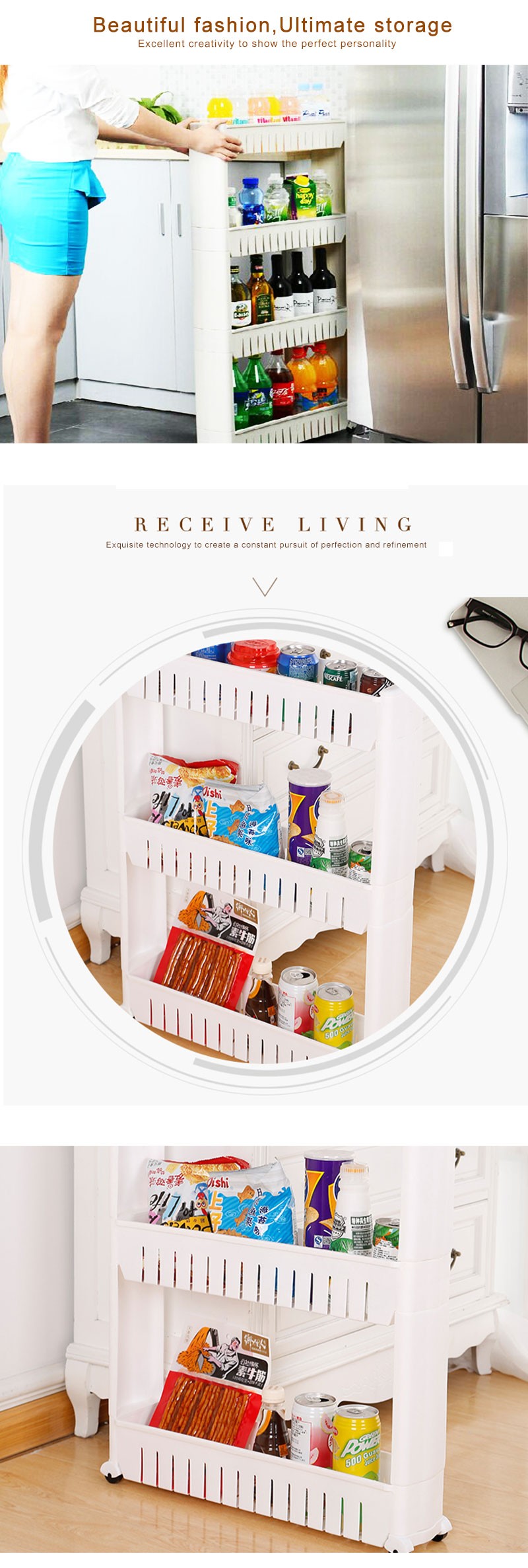 Custom Kitchen Bathroom Corner Multipurpose Rack Plastic Storage Shelf