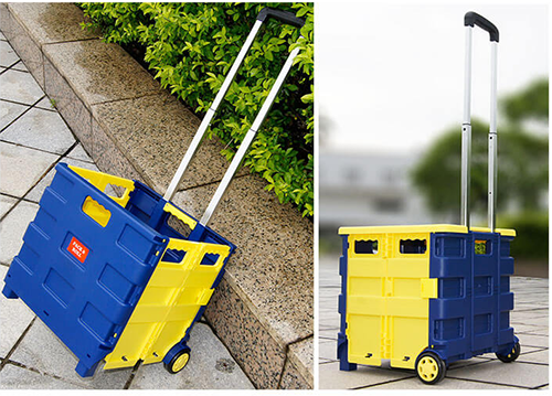 Plastic Market Climbing Stair Collapsible Wheel Shopping Cart