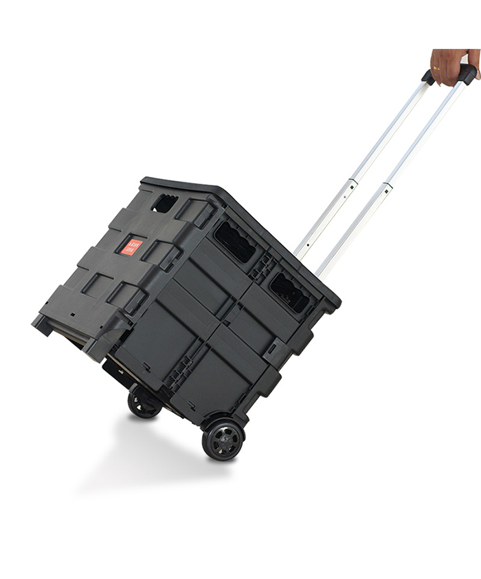 Foldable Supermarket Plastic Food Carts Folding Hand Push Grocery Shopping Trolley Cart